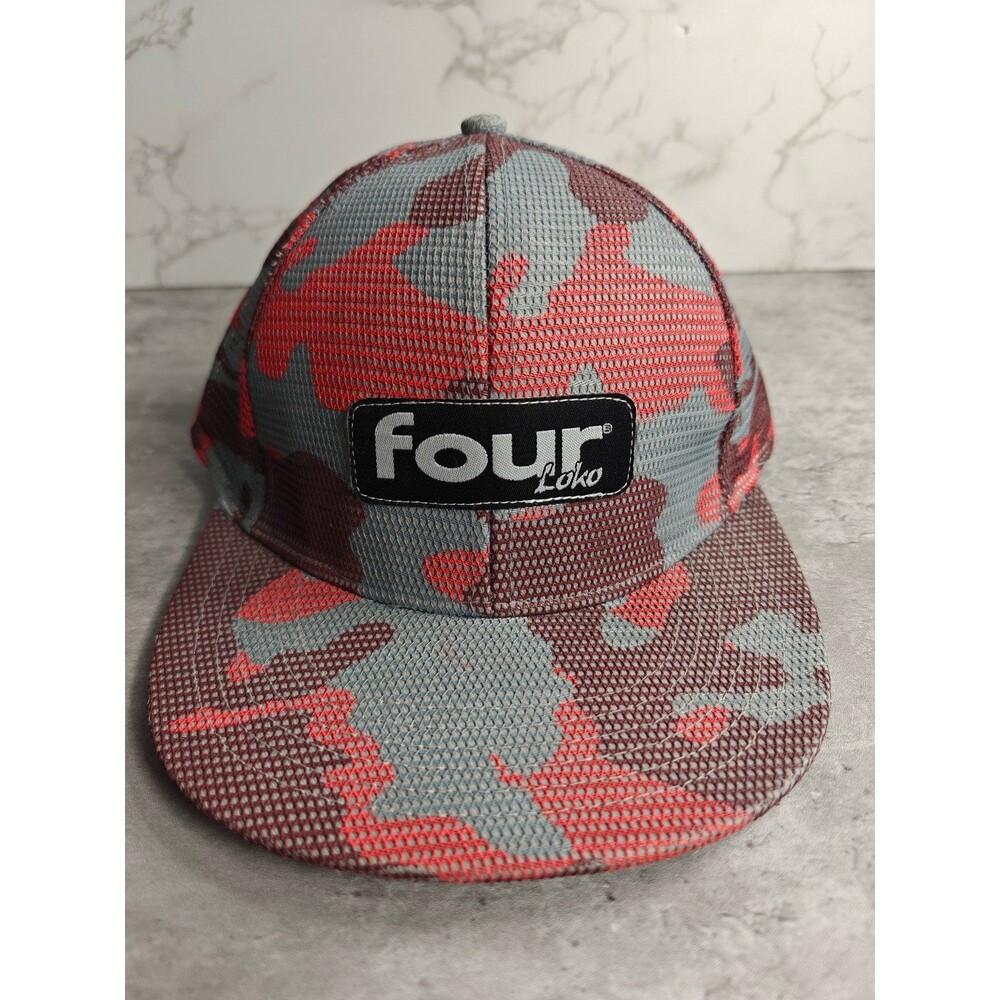 Four Loko Snapback Hat Red Gray Woodland  Camo One Size Drink Merch Mesh